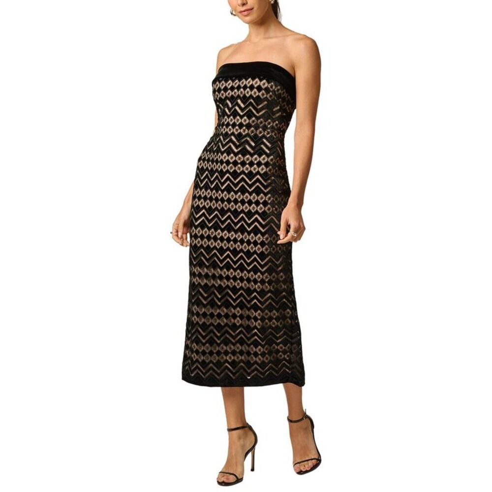 Adrianna Papell Womens Geometric Velvet Midi Dress, Black